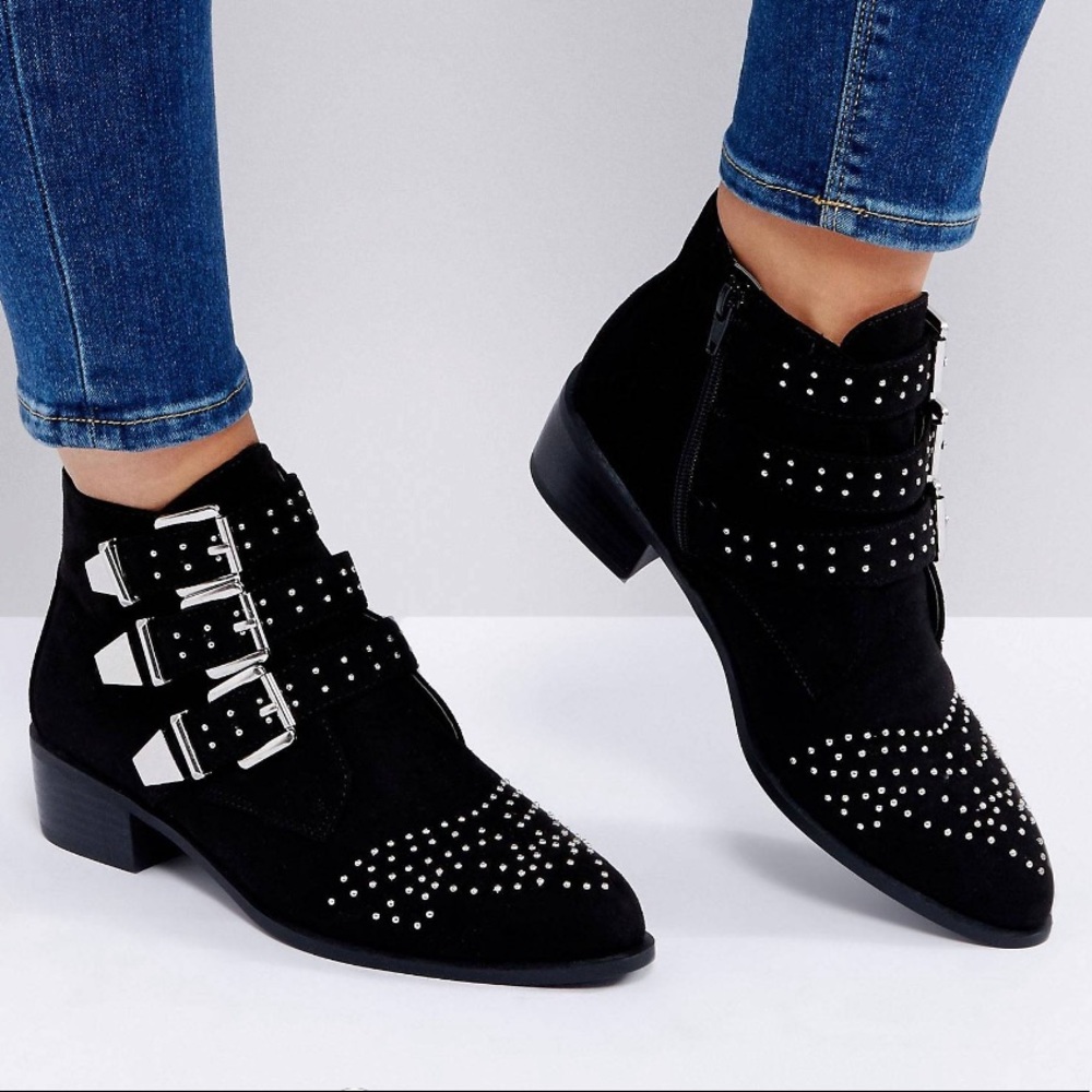 ASOS Studded Buckle Suede Booties